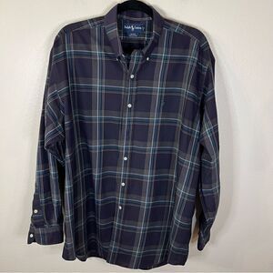 Ralph Lauren Shirt men Blake fit Size Large Long Sleeve Blue Plaid Button Front